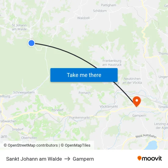 Sankt Johann am Walde to Gampern map