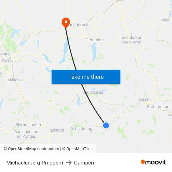 Michaelerberg-Pruggern to Gampern map