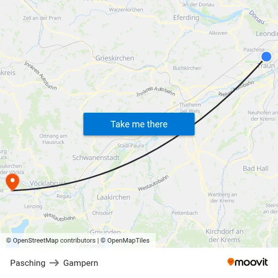 Pasching to Gampern map