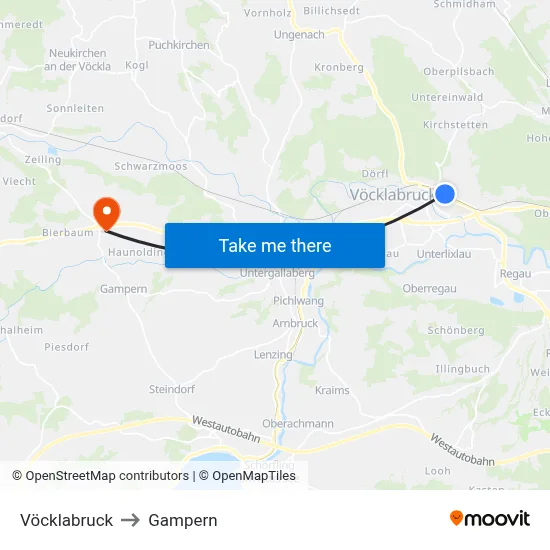 Vöcklabruck to Gampern map