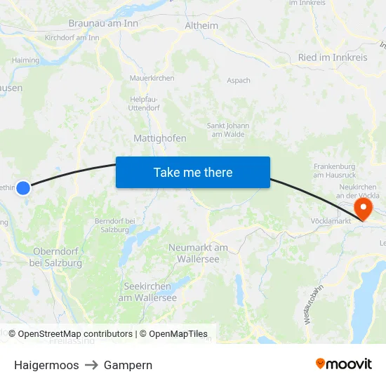 Haigermoos to Gampern map