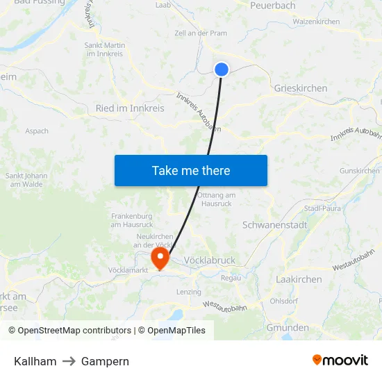 Kallham to Gampern map