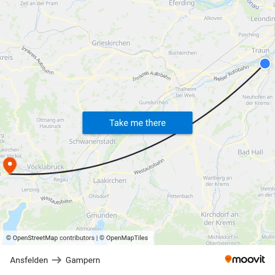 Ansfelden to Gampern map