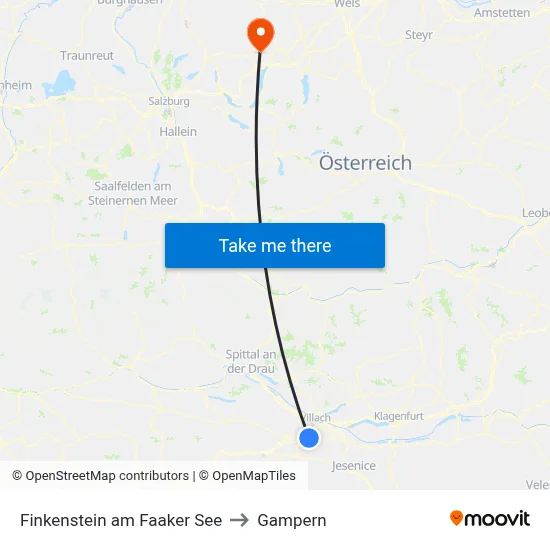 Finkenstein am Faaker See to Gampern map