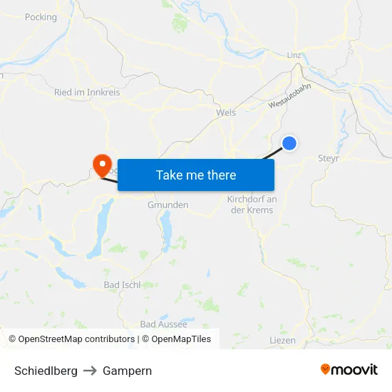 Schiedlberg to Gampern map