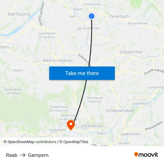 Raab to Gampern map