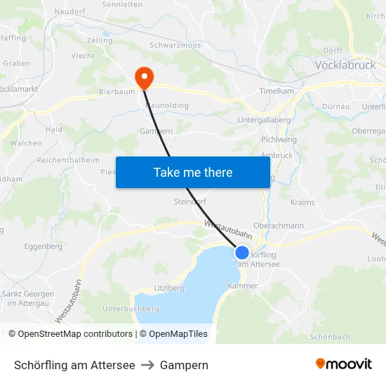 Schörfling am Attersee to Gampern map