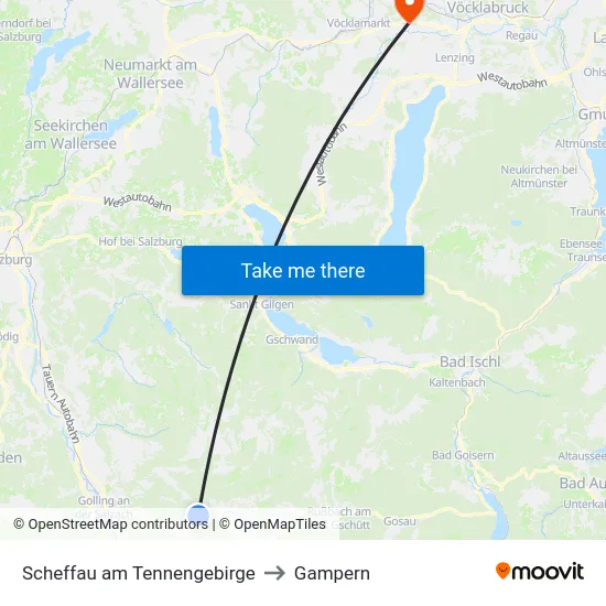 Scheffau am Tennengebirge to Gampern map