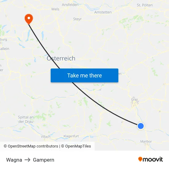 Wagna to Gampern map