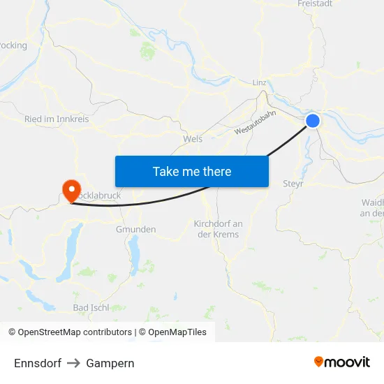 Ennsdorf to Gampern map