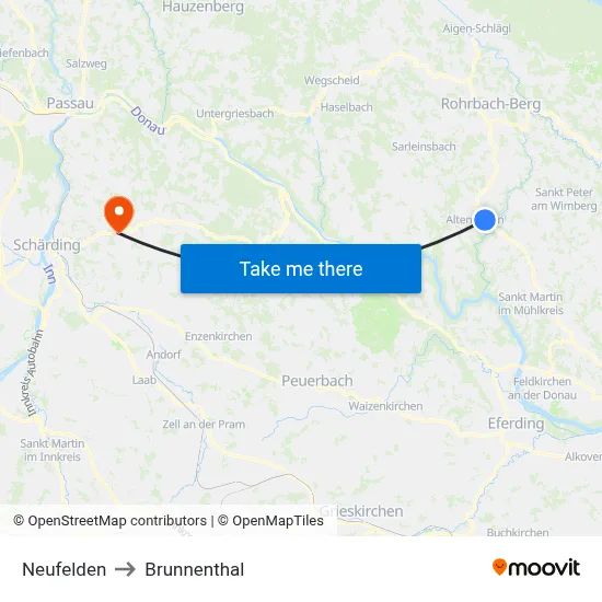 Neufelden to Brunnenthal map