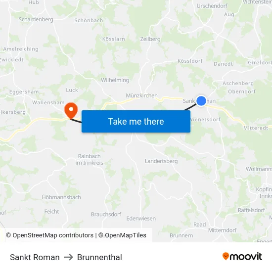 Sankt Roman to Brunnenthal map