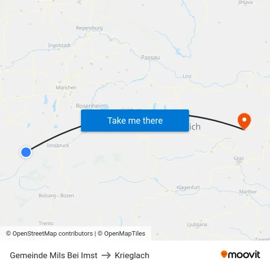 Gemeinde Mils Bei Imst to Krieglach map
