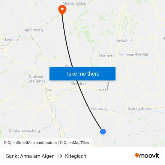 Sankt Anna am Aigen to Krieglach map