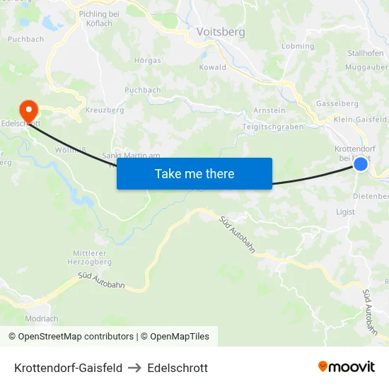 Krottendorf-Gaisfeld to Edelschrott map