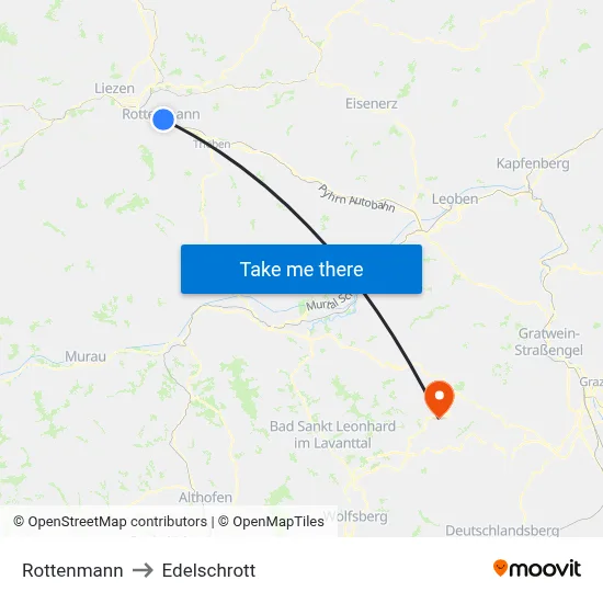 Rottenmann to Edelschrott map