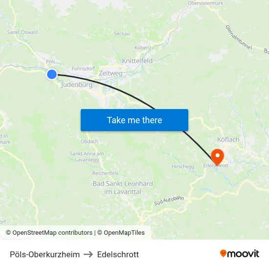 Pöls-Oberkurzheim to Edelschrott map
