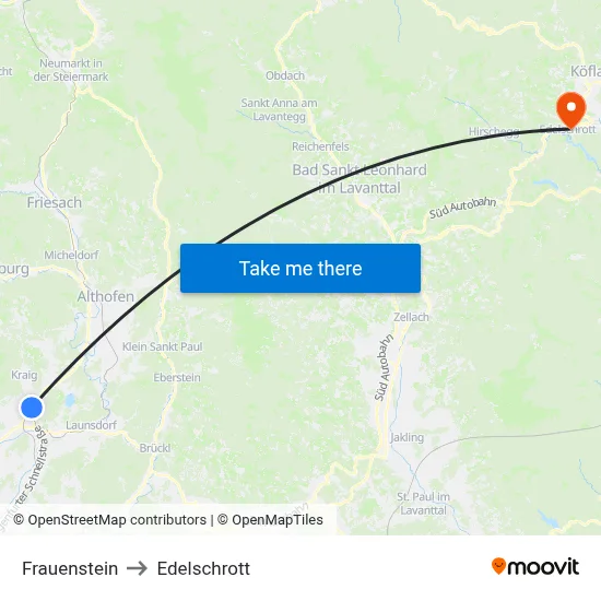 Frauenstein to Edelschrott map