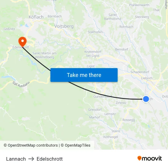 Lannach to Edelschrott map