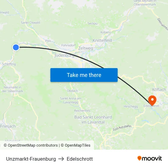 Unzmarkt-Frauenburg to Edelschrott map
