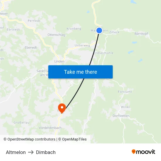 Altmelon to Dimbach map