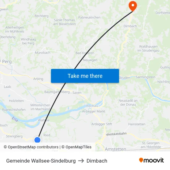 Gemeinde Wallsee-Sindelburg to Dimbach map