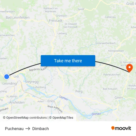 Puchenau to Dimbach map