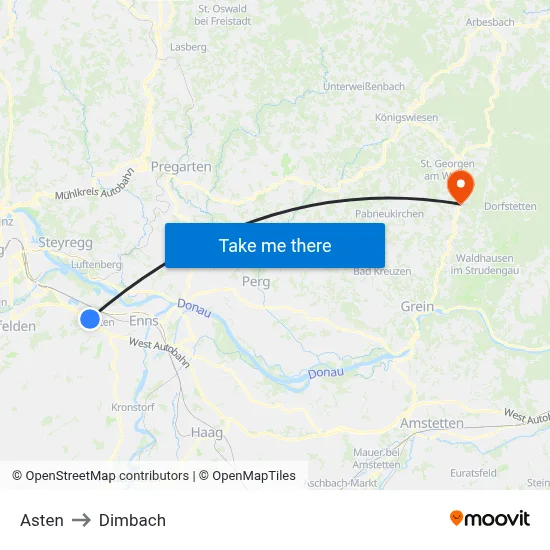 Asten to Dimbach map