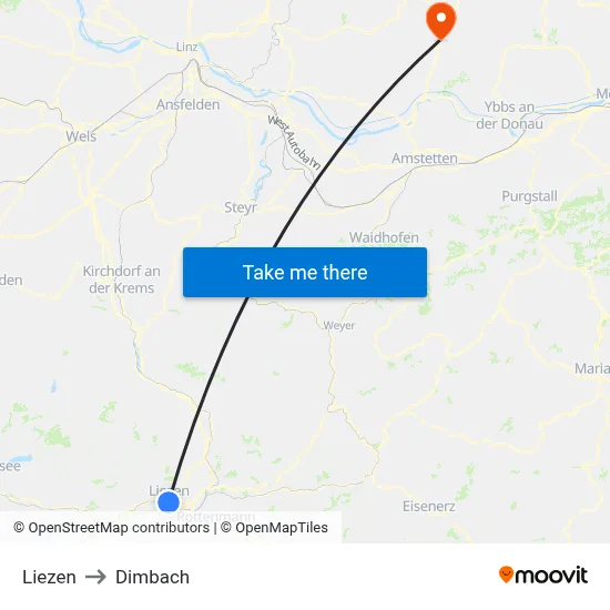 Liezen to Dimbach map