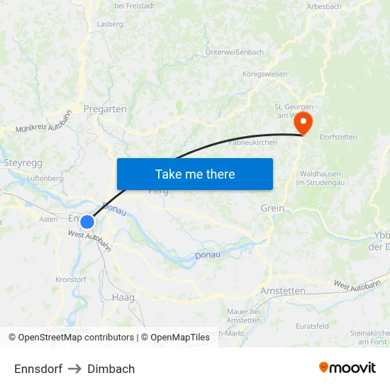 Ennsdorf to Dimbach map