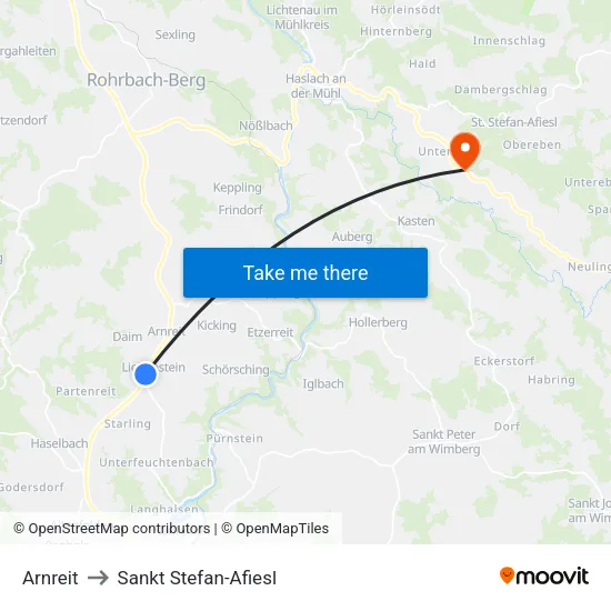 Arnreit to Sankt Stefan-Afiesl map