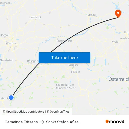 Gemeinde Fritzens to Sankt Stefan-Afiesl map