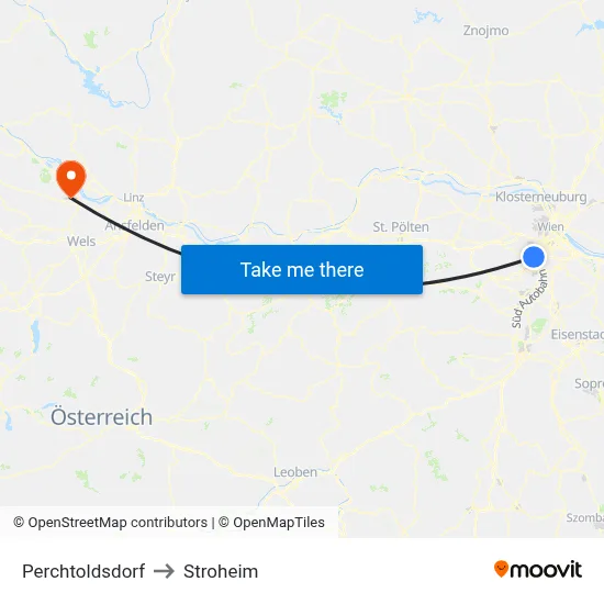 Perchtoldsdorf to Stroheim map