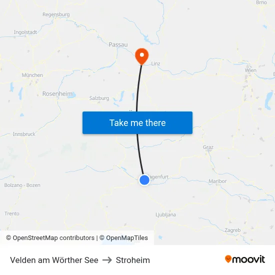 Velden am Wörther See to Stroheim map