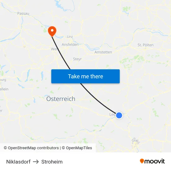 Niklasdorf to Stroheim map