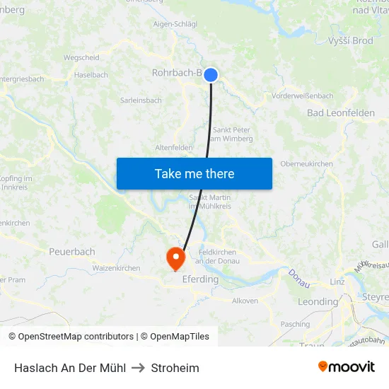 Haslach An Der Mühl to Stroheim map