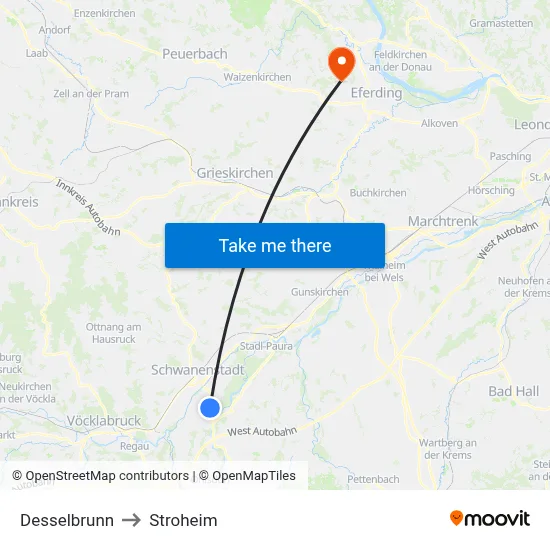 Desselbrunn to Stroheim map
