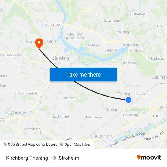 Kirchberg-Thening to Stroheim map
