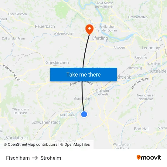 Fischlham to Stroheim map