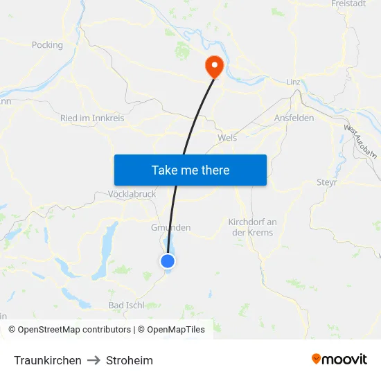 Traunkirchen to Stroheim map