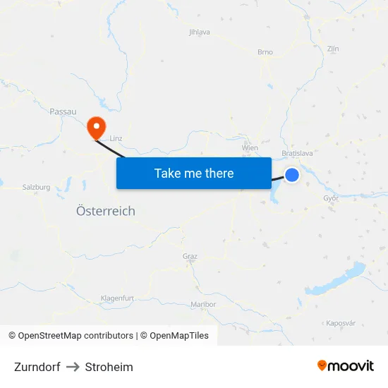 Zurndorf to Stroheim map