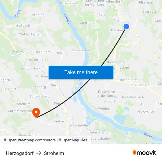 Herzogsdorf to Stroheim map