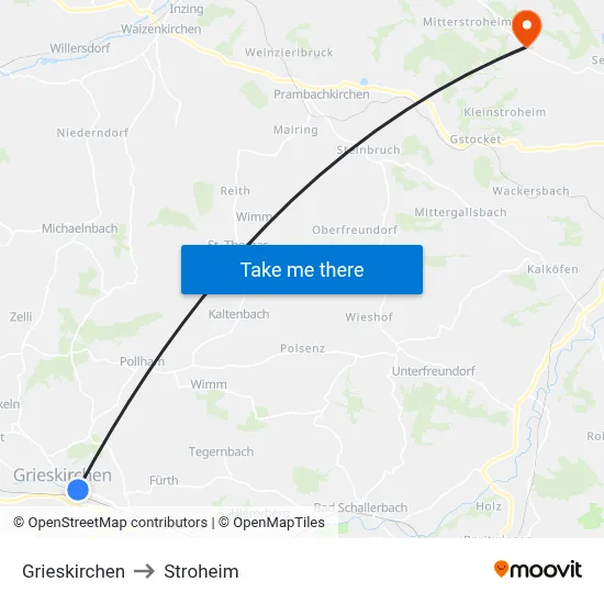 Grieskirchen to Stroheim map