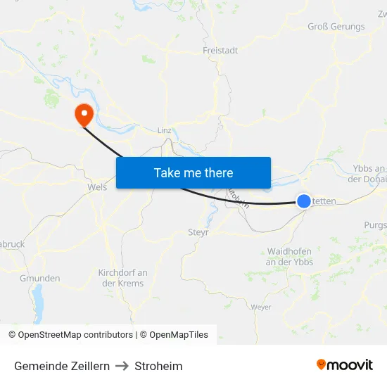 Gemeinde Zeillern to Stroheim map