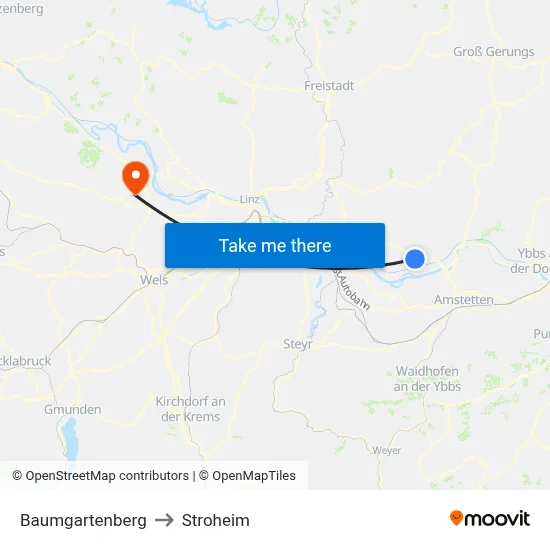 Baumgartenberg to Stroheim map