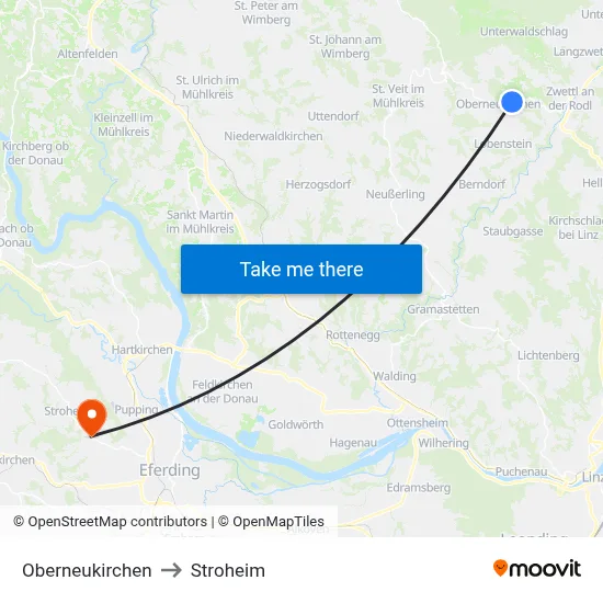 Oberneukirchen to Stroheim map