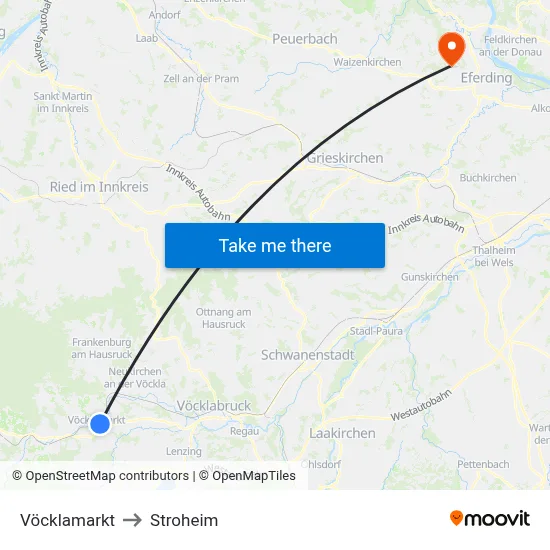 Vöcklamarkt to Stroheim map