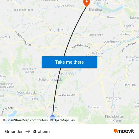 Gmunden to Stroheim map