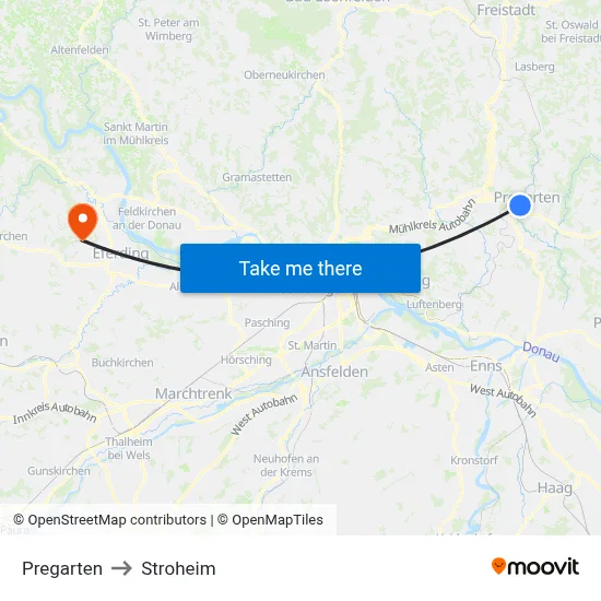 Pregarten to Stroheim map