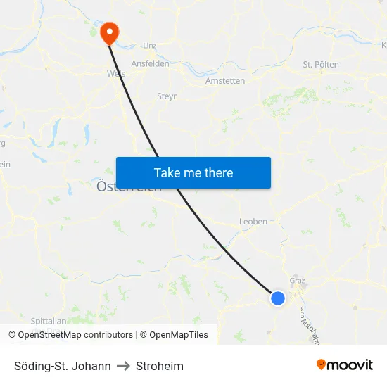 Söding-St. Johann to Stroheim map